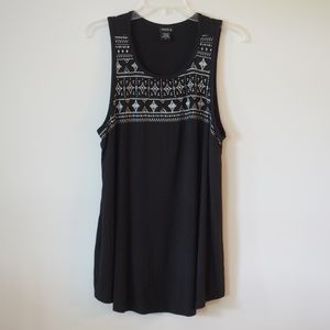 Torrid Black Tank with White Embroidery